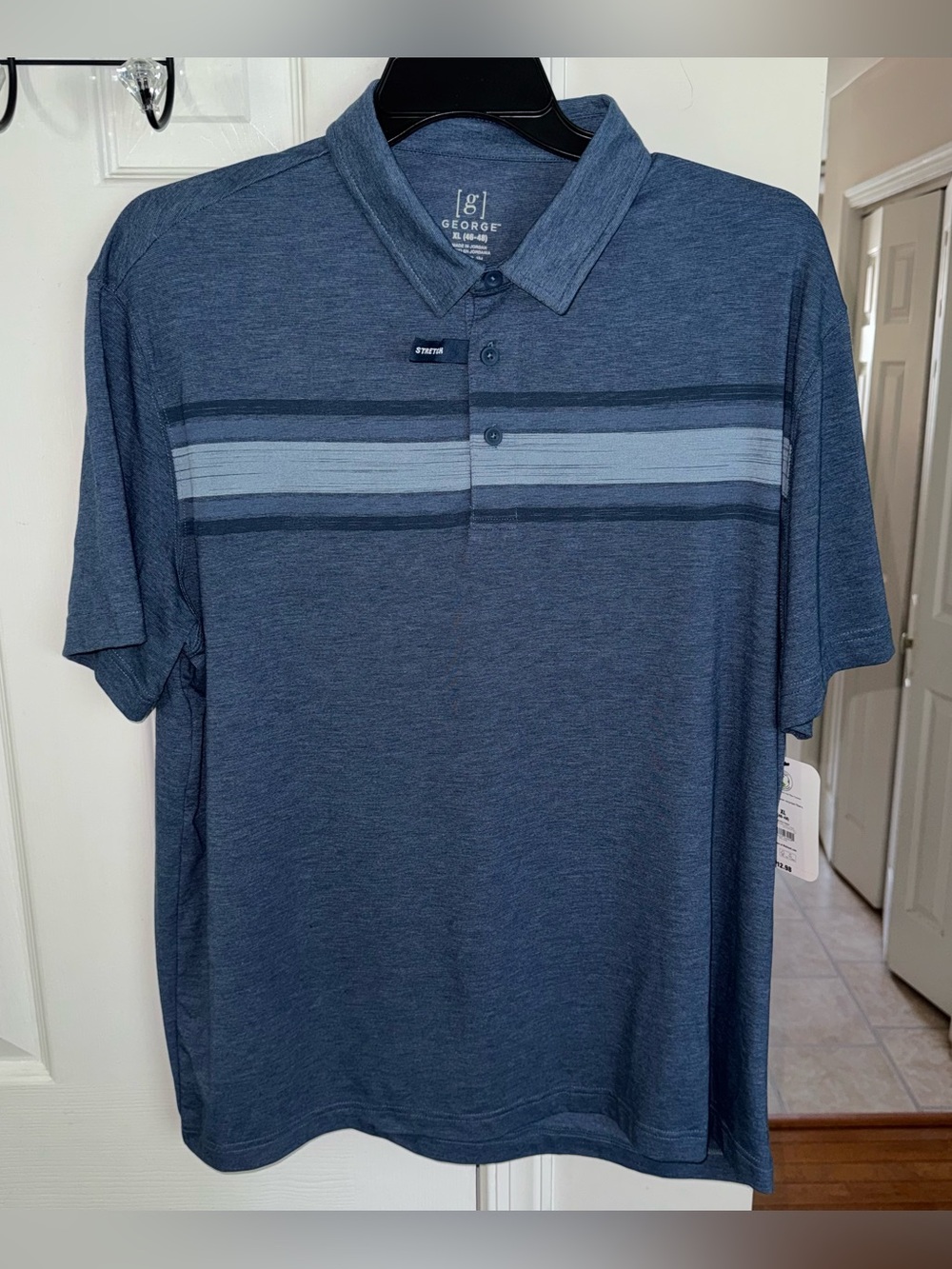 George Men XL Blue Heather Stripe Stretch Polo Shirt Short Sleeve Golf NWT Top